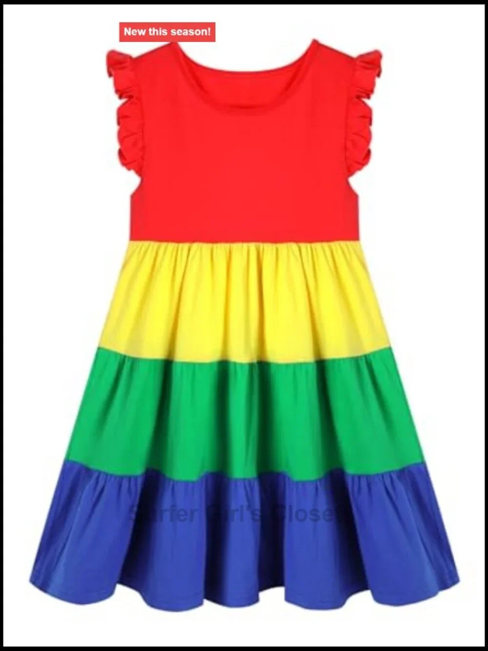 Girls 100% Cotton Tiered Dress Flutter Sleeve Swing Sundress Birthday